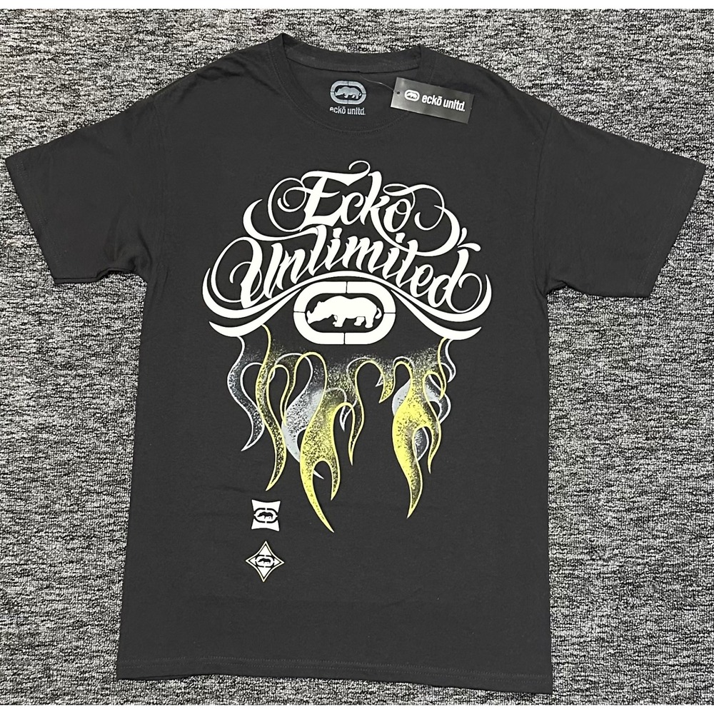 Ecko Unltd Mens Charcoal Graphic T-Shirt Rhino Flame Script EO35T627 Size M NEW